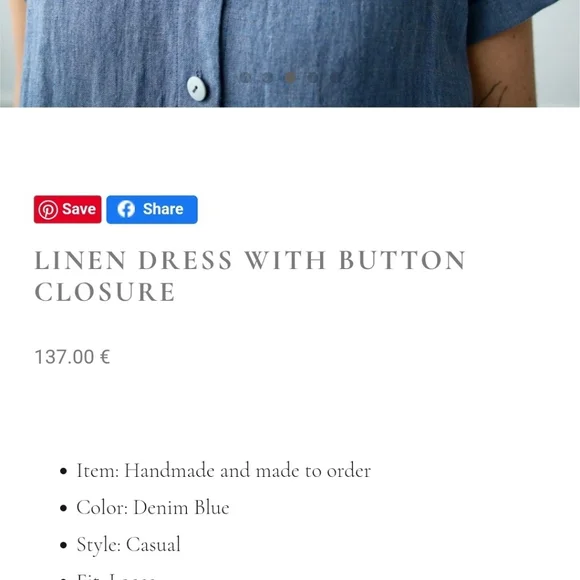 OffOn Linen Dress With Buttons In Denim Chambray Blue Small - Picture 5 of 5